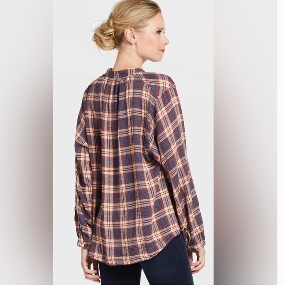 Free People Northern Bound Plaid Popover Button Up Top Small Fall - Picture 8 of 8